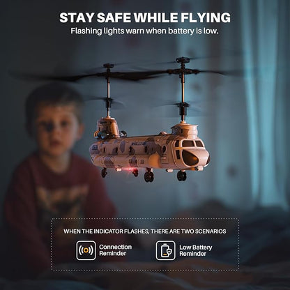 SYMA Remote Control Helicopter S52H Military Transport RC Helicopter with Altitude Hold One Key take Off/Landing LED Light Low Battery Reminder Army Toys for Kids and Military Fans