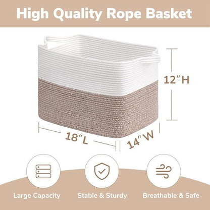 Goodpick Woven Storage Baskets - Rectangle Toy Organizer with Handles | Large 18 x 14 x 12 Inches