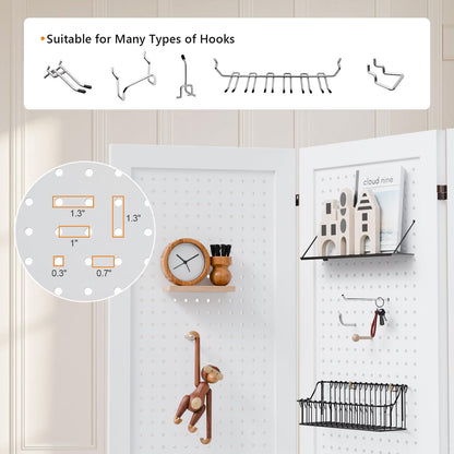 Bonnlo 4/6 Panel Pegboard Freestanding, 5 FT Portable Display Board Organizer for Craft Show Jewelry, Wooden Folding Privacy Screen Room Divider (White, 6 Panel with Base)
