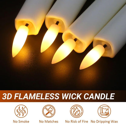 Sunjas 6PCS Flameless Taper Candles with 3D Flickering Flame Battery Operated Candles with 2 Remote with Button Cell Battery 10 Inch Ivory LED Candlesticks Window Candle for Christmas Home Decor