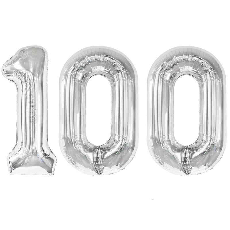 Silver Number 100 Balloon 40 inch, 100 Number Balloons, 100th Silver Birthday Decorations for Girls Boys Kids, 100 Year Old Women Men Party Supplies