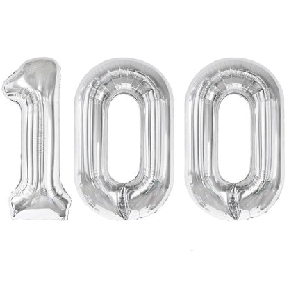 Silver Number 100 Balloon 40 inch, 100 Number Balloons, 100th Silver Birthday Decorations for Girls Boys Kids, 100 Year Old Women Men Party Supplies