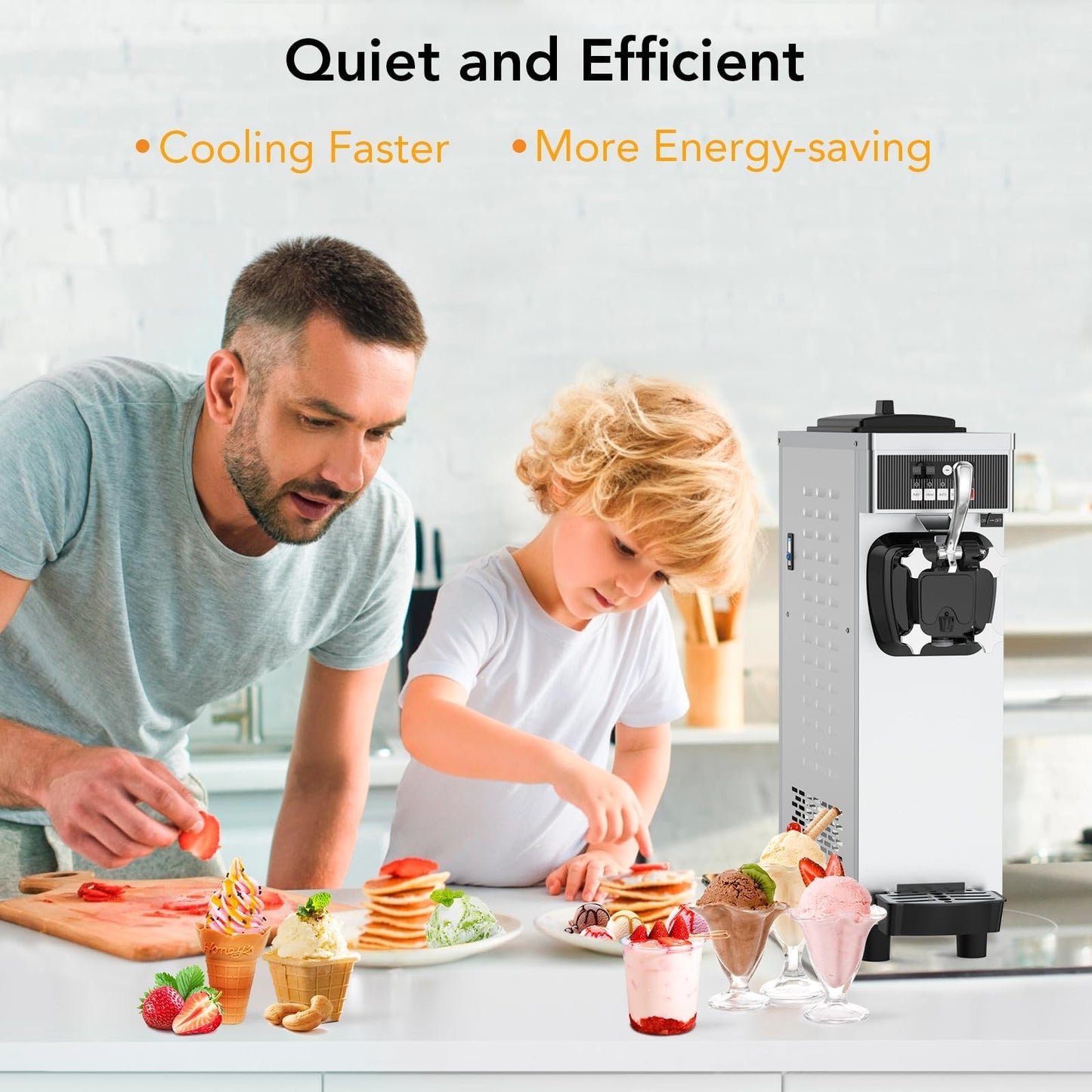 Soft Serve Ice Cream Machine Commercial, 1200W Ice Cream Maker Machine With a Roomy 7 L Hopper & 1.8 L Cylinder, 4.7-5.8 gal/H, LCD Digital Display & Timer, Single Flavor