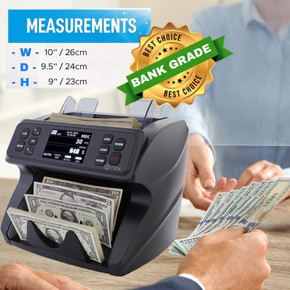 DETECK DETECK DT600 Bank Grade Money Counter Machine Mixed Denomination, Multi Currency Value Counting Money Machine, Serial Number, 2CIS/UV/IR/MG/MT Counterfeit Detection with DT50P Printer