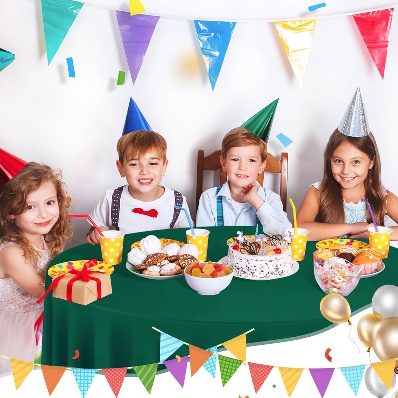 Dark Green 6 Pack Plastic Table Cloth 84", Disposable Round Tablecloth Table Cover, Plastic Tablecloths for Parties
