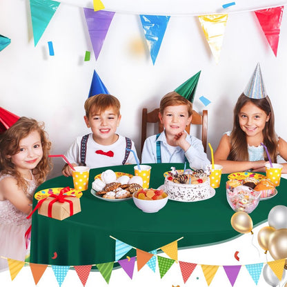 Dark Green 6 Pack Plastic Table Cloth 84", Disposable Round Tablecloth Table Cover, Plastic Tablecloths for Parties