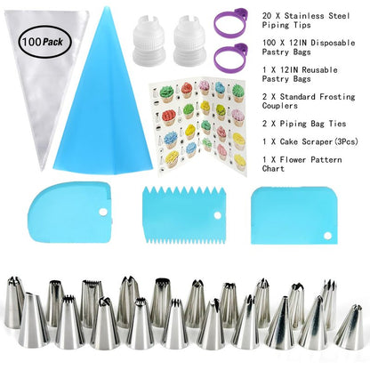 14 Inch Piping Bags and Tips Set - 100Pcs Disposable Pastry Bags with Tips for Cupcakes, Cookies, Frosting & Icing, Cake Decorating Tools with Frosting Nozzles Baking Supplies for Home, Kitchen Use