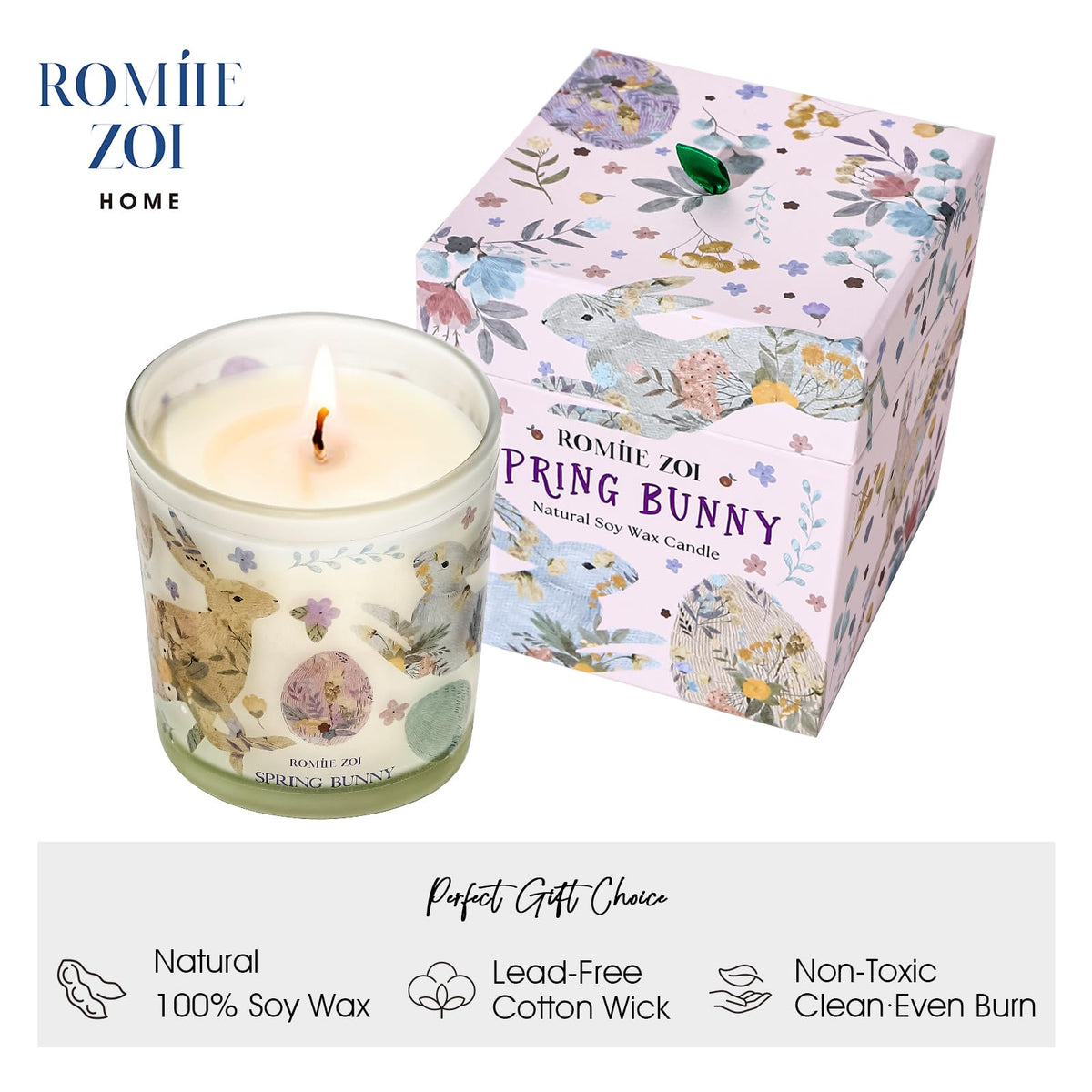 ROMIIE ZOI Easter Scented Candle - 6oz Soy Wax Candle, Fancy Bunny, Infused with Garden Bunny Aroma