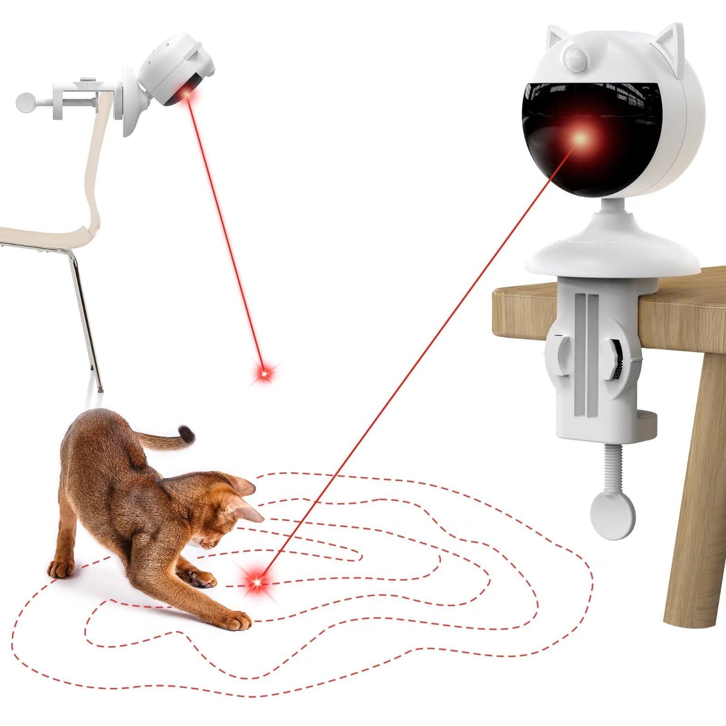 Potaroma Smart Sensor Cat Laser Toys Interactive, Motion Activated Truly Random Trjajectory, Clamp Design, Automatic Chargeable Kitten Toy Indoor Exercise, Cream White