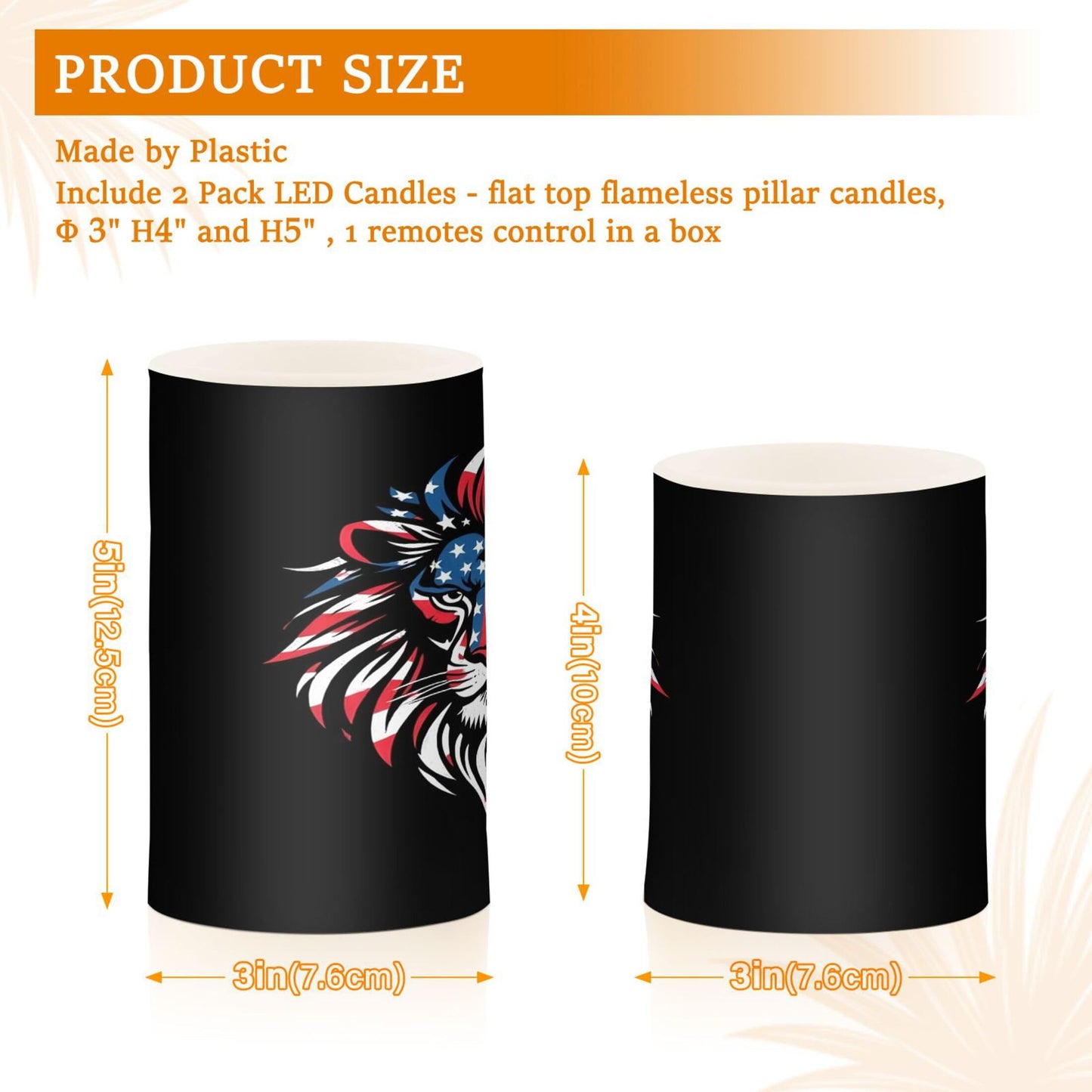 Grgvtei Flameless Candles American Flag Lion Head Flickering LED Pillar Candles with Remote & Timer, Battery Operated Set of 2 Warm Glow for Wedding Party Home Decoration