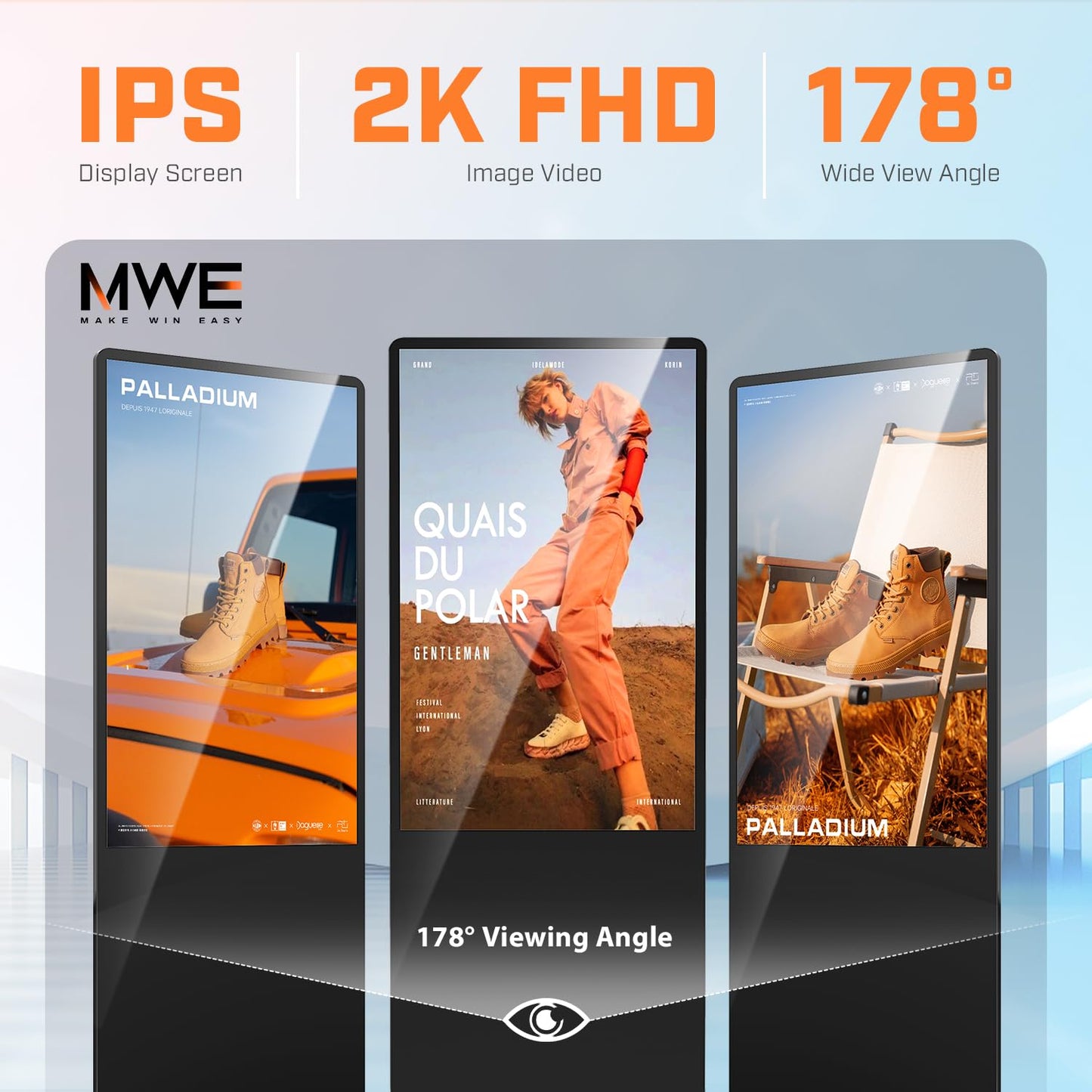 QIXZOCV MWE 49 Inch Indoor Floor Standing Digital Signage Advertising Display Kiosk LCD Screen Commercial Totem Android System Vertical Poster with Auto Media Player