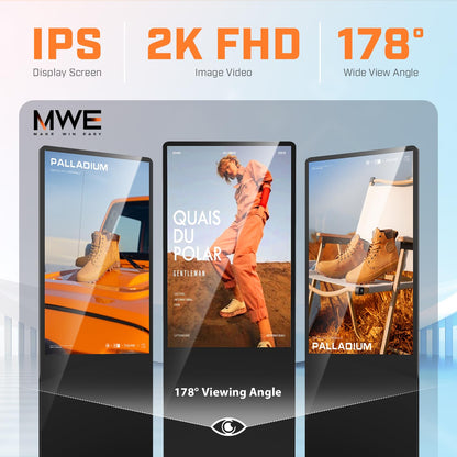 QIXZOCV MWE 49 Inch Indoor Floor Standing Digital Signage Advertising Display Kiosk LCD Screen Commercial Totem Android System Vertical Poster with Auto Media Player