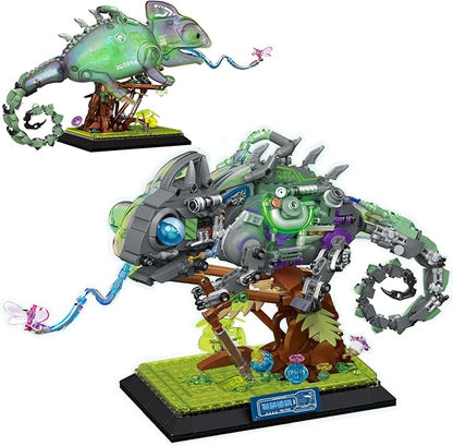 Cool Mechanical Chameleon Model Building Set for Adults Neon Body Dinosaur Animals with Light Insect Collection Building Toy Collectible Display Model Ideal Gifts (827 Pcs)