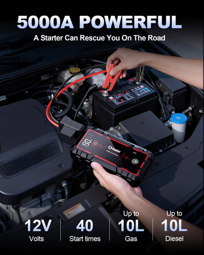 Jump Starter, Battery Jumper Starter Portable, Car Battery Jump Starter with 3 Modes Flashlight, Compass, Power Bank and Jumper Cable