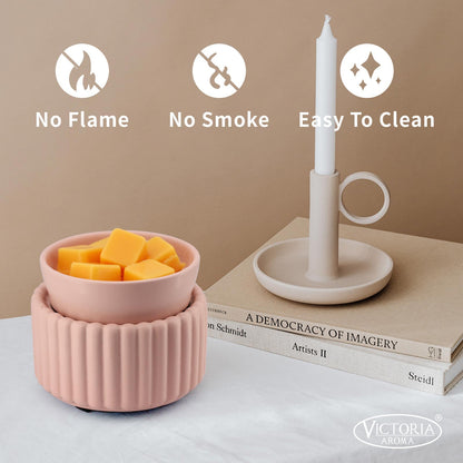 VICTORIA AROMA Ceramic Wax Melter 3-in-1 Candle Warmer for Scented Wax - Electric Fragrance Burner for Home, Office, Bedroom - Gift & Décor（Pink）