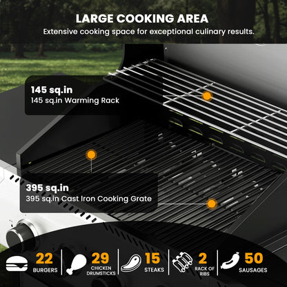 Electactic 4-Burner Gas Grill with Side Burner,Stainless Steel Propane Grill with Porcelain-Enameled Grills,Built-In Thermometer,42000BTU BBQ Grill for Outdoor Cooking and Patio Barbecues
