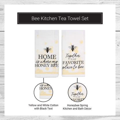Young's Inc. Cotton Dish Towels - Set of 2 - Absorbent Tea Towels for Drying Dishes, Glassware, and Hands - Spring Bathroom and Kitchen Decor - Honey Bee
