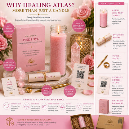 Pink Love Manifestation Candle Kit – 8" Ritual Prayer Candle with Intention Scrolls, Pencil & QR Guide, Self-Love, Harmony & Relationships