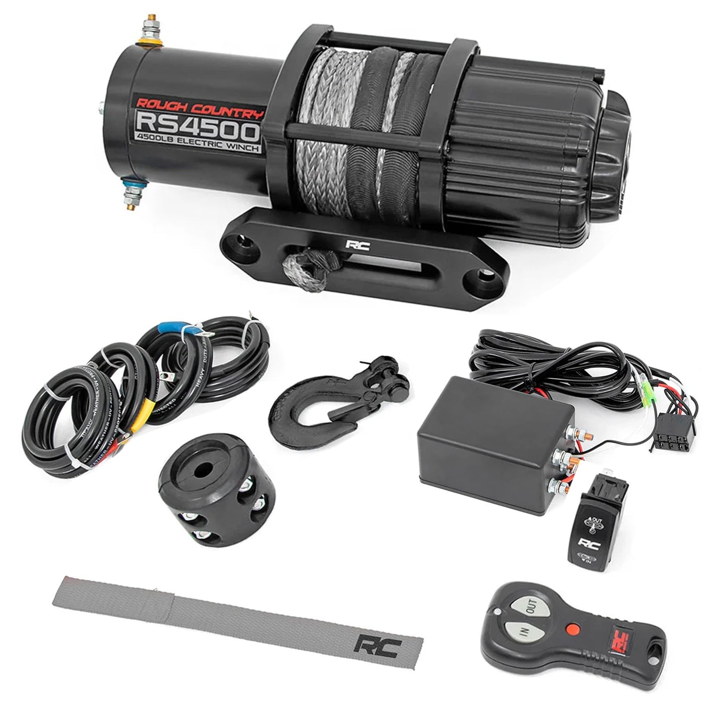 Rough Country 4,500 LB UTV/ATV Winch - ProSeries 1.4HP Electric Winch with 50 Ft Synthetic Rope, Remote, Waterproof 12V Off-Road Recovery System