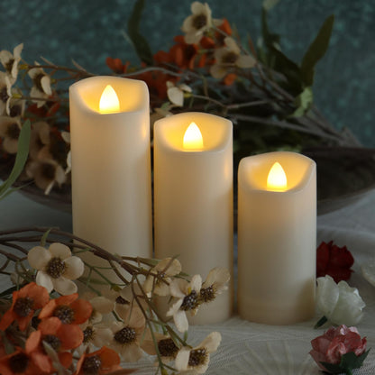 3 Pack LED Battery Operated Candles 2"x4"/5"/6" Plastic Flickering Flameless Candles with Timer Outdoor Waterproof Wedding Party Halloween Christmas Decoration Gifts Realistic Slim Pillar Candles