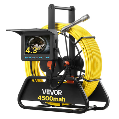 VEVOR Sewer Camera, 98 ft/30m, 4.3" Drain Inspection Tool, IP68 Waterproof Snake Plumbing Camera with Lights - 6 Adjustable LEDs, 4500mAh Battery & 16GB Card for Sewer Line Duct Pipes