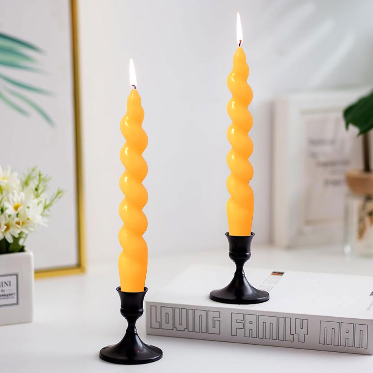 Beeswax Taper Candles Spiral Candle,XINAOBAOLUO 7.5inches Twisted Pure Bees Wax Candlestick Non Toxic Candle Handmade Natural Honey Candlestick Set for Table Home Decor Meditation 2pcs