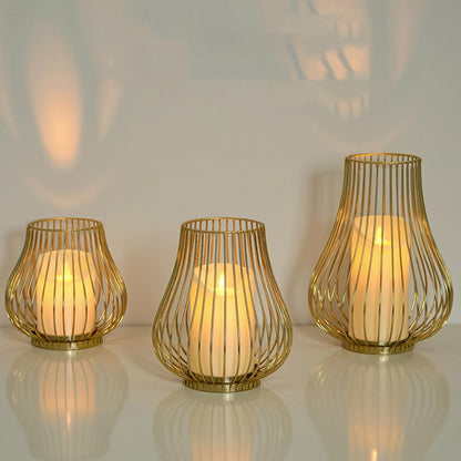 Metal Candle Holder for Pillar Candles, Pumpkin Cage Shape Candlestick Holder, Decorative for Table Centerpiece, Fireplace Mantel & Outdoor Event Christmas Decor