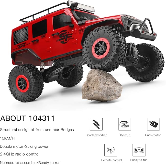 GoolRC WLtoys 104311 RC Car 1/10 Scale 4WD 2.4Ghz Remote Control Car Brushed Motor Off-Road Crawler Car RTR for Kids and Adults