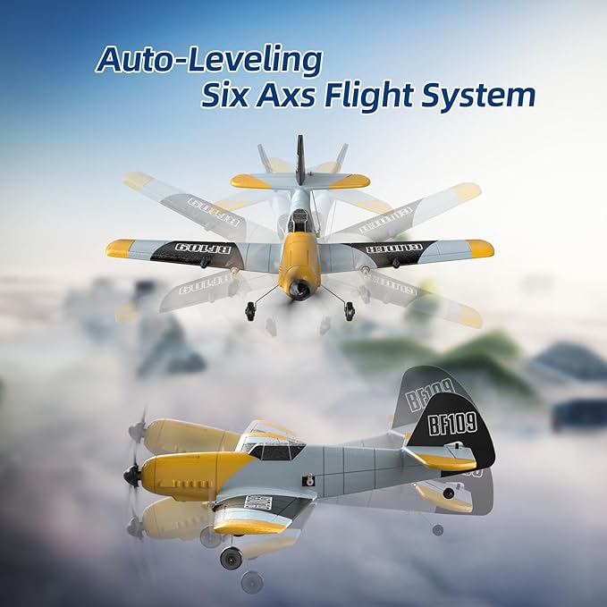 DEERC RC Plane 3 Channel BF-109 Remote Control Airplane Fighter Toys2.4GHz 6-axis Gyro Stabilizer RTF Glider Aircraft Plane with 2 BatteriesEasy to Fly for Adults Kids Beginners Boys