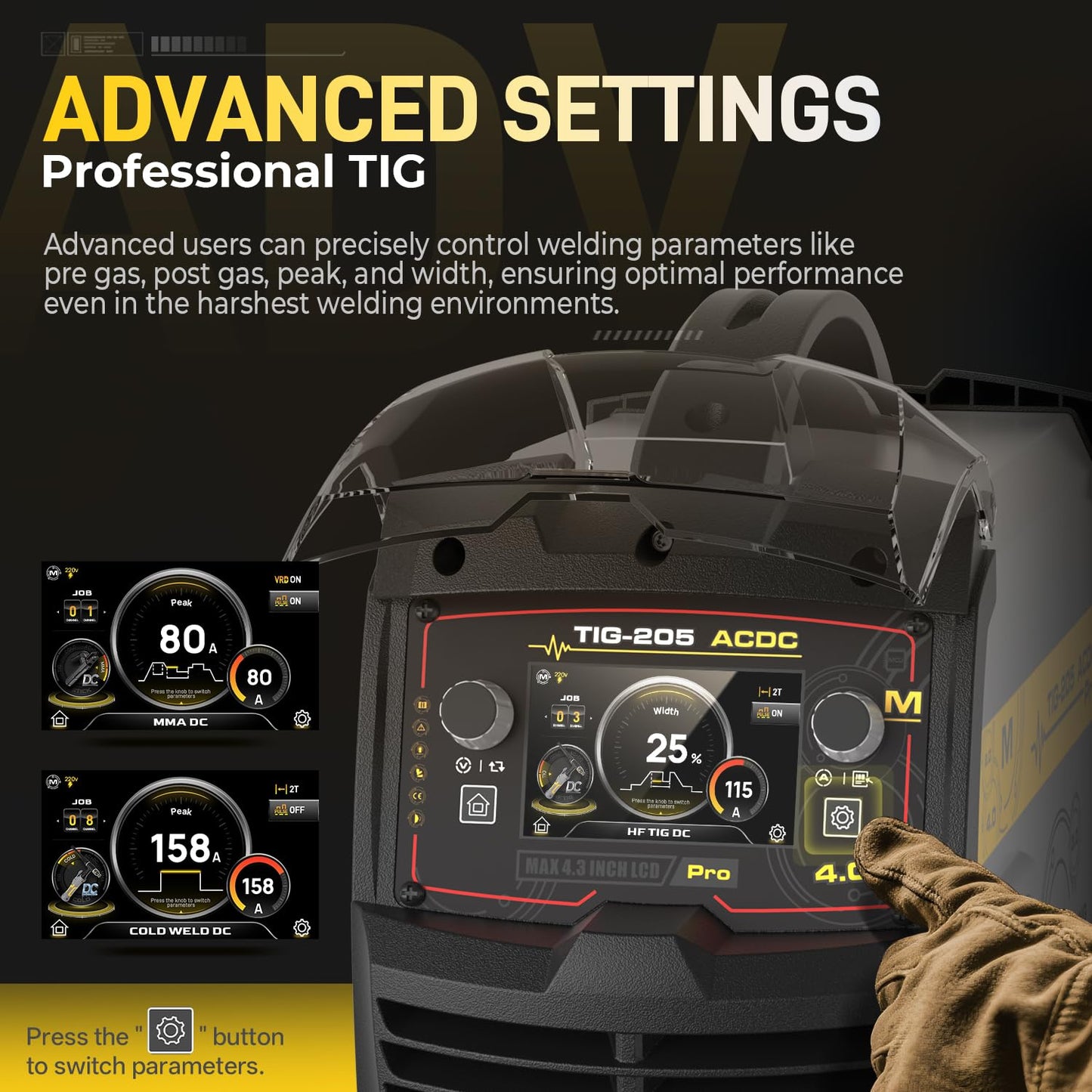 MATRIXINGWELDER TIG-205 PRO AC/DC TIG Welder 200Amp with Pulse, with LED Display, Aluminum TIG Welding Machine 110V/220V with HF/Lift TIG/Stick/MMA/SPOT