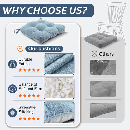 Basic Beyond Chair Cushions for Dining Chairs 4 Pack, Chair Cushion with Ties and Non Slip Backing, 15.5 x 15.5 inches Tufted Chair Pads for Dining Chairs(Baby Blue)