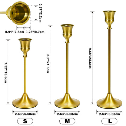 Metal Brass Gold Taper Candlestick Holders Set of 6, Wine‑Glass Shaped Candle Stick Holder with 3 Assorted Heights, Elegant Table Centerpiece Decor for Wedding Christmas Fireplace