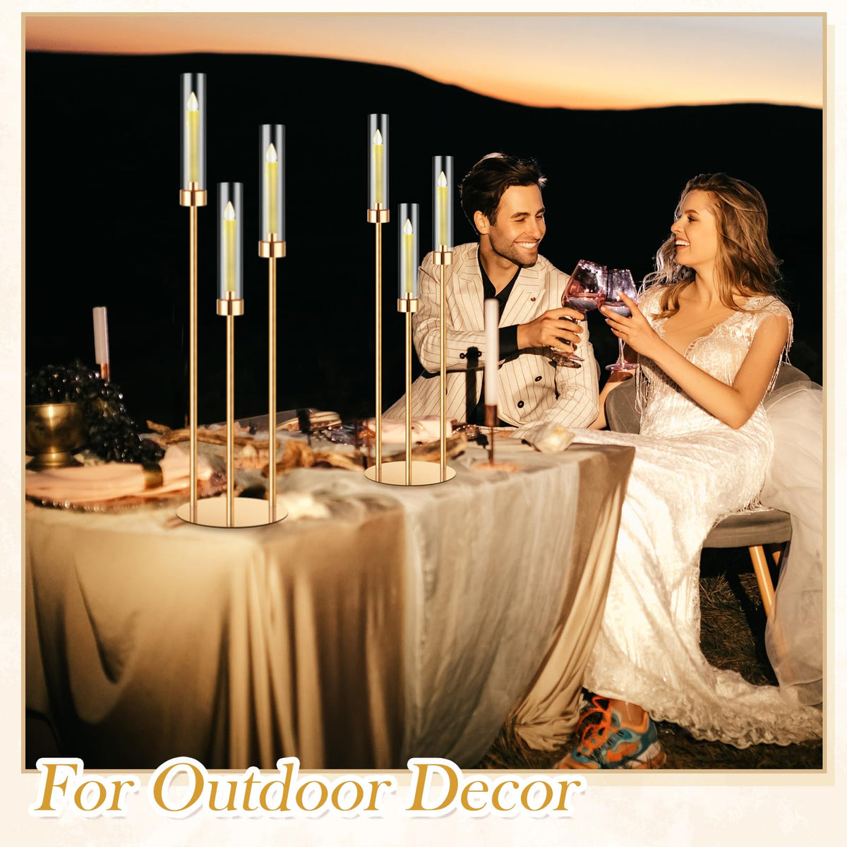 Suclain 10 Set 3 Arm Candelabra Centerpiece 33.8 Inch Candle Holder Gold Candelabra Metal Floor Pillar Candlesticks for Tables Wedding Home Party Decoration