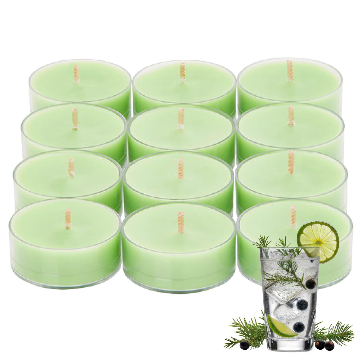 PartyLite Set of 12 Tea Lights Sampler Candles, Aromatherapy Gin & Tonic Scented Candles Gift Set, Up to 4 to 6 Hours Burn Time