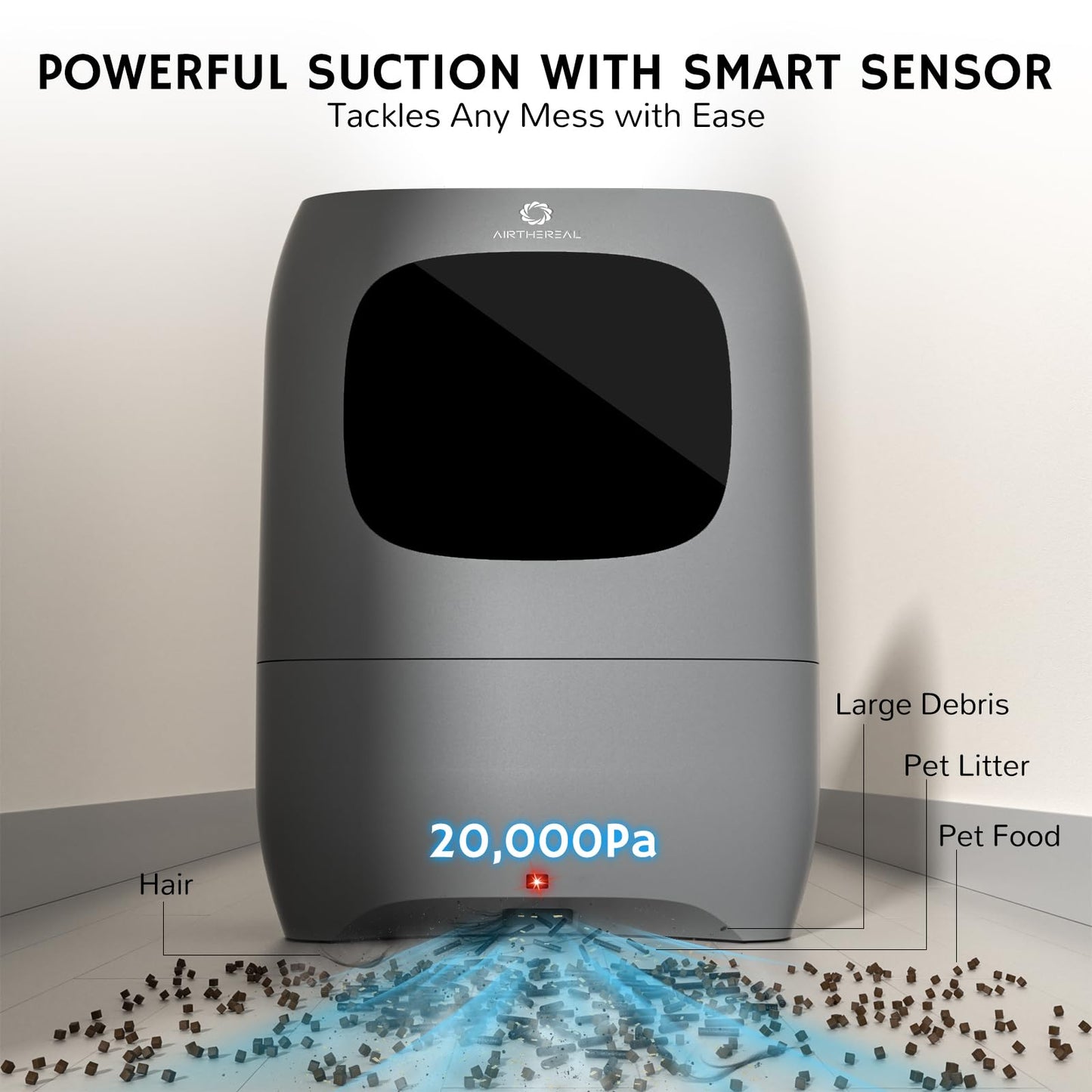 AIRTHEREAL T1 Touchless Vacuum Automatic Dustpan with 2 Operation Modes - Ultra Fast & Powerful Corded Canister Vacuum for Sweeping Salon, Pet Hair, Food, Dirt, Kitchen, 20Kpa 1500 Watt Max Suction