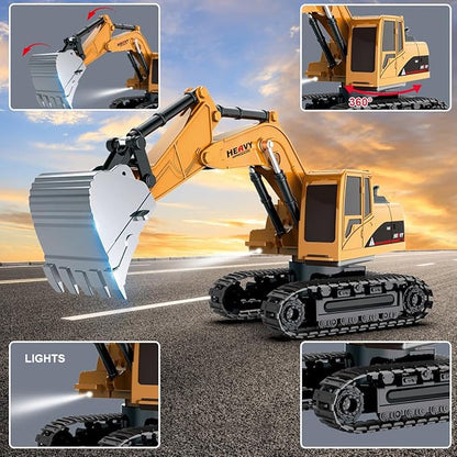Remote Control Excavator and Dump Truck Toy Set - RC Excavator and Dump Truck with Lights and Sounds - Rechargable Digger Car Construction Vehicles Toy Set Gifts for Boys Kids