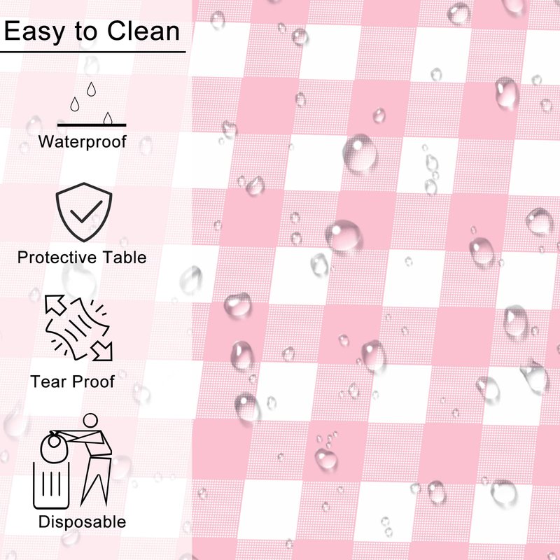 4 Pack Pink Gingham Tablecloth Rectangular Pink and White Checkered Tablecloths Disposable Plastic Pink Plaid Table Cover for Parties, Outdoor Picnic, Birthday, Wedding, Camping 54 × 108 Inch