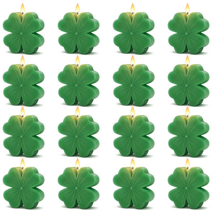 Lyrow 16 Pcs St. Patrick's Day Shamrock Candles 2 Inch Mini Clover Burning Candles Soy Wax for St. Patrick's Irish Day Decorations Home Table Centerpiece Decor