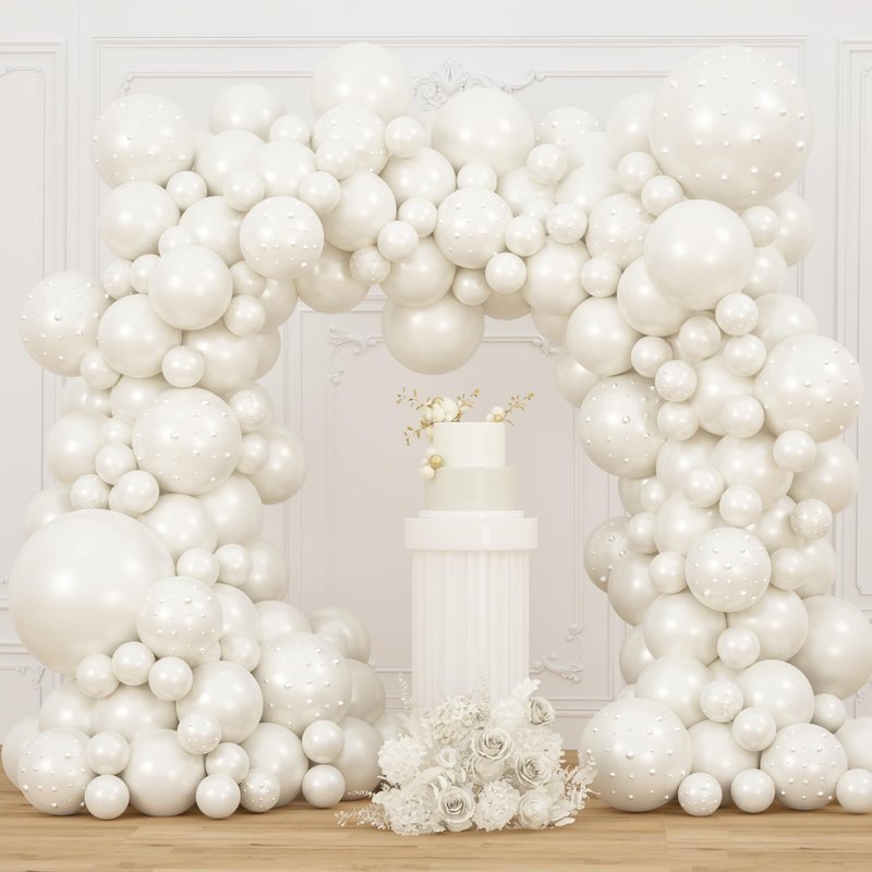 JZCZOEB Double Stuffed Pearl White Balloons Different Sizes 116Pcs 5/10/12/18 Inch White Balloons Arch Garland Kit with Pearl Stickers for Wedding Bridal Shower Birthday Baby Shower Birde to Be