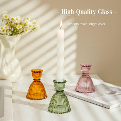 Amanman Candle Stick Candle Holders, 2024 Mixed 4pcs Candle Holder for Taper Candles, Carols of The Seasons 4colors Glass Candle Holders for Table Centerpiece and Shelves