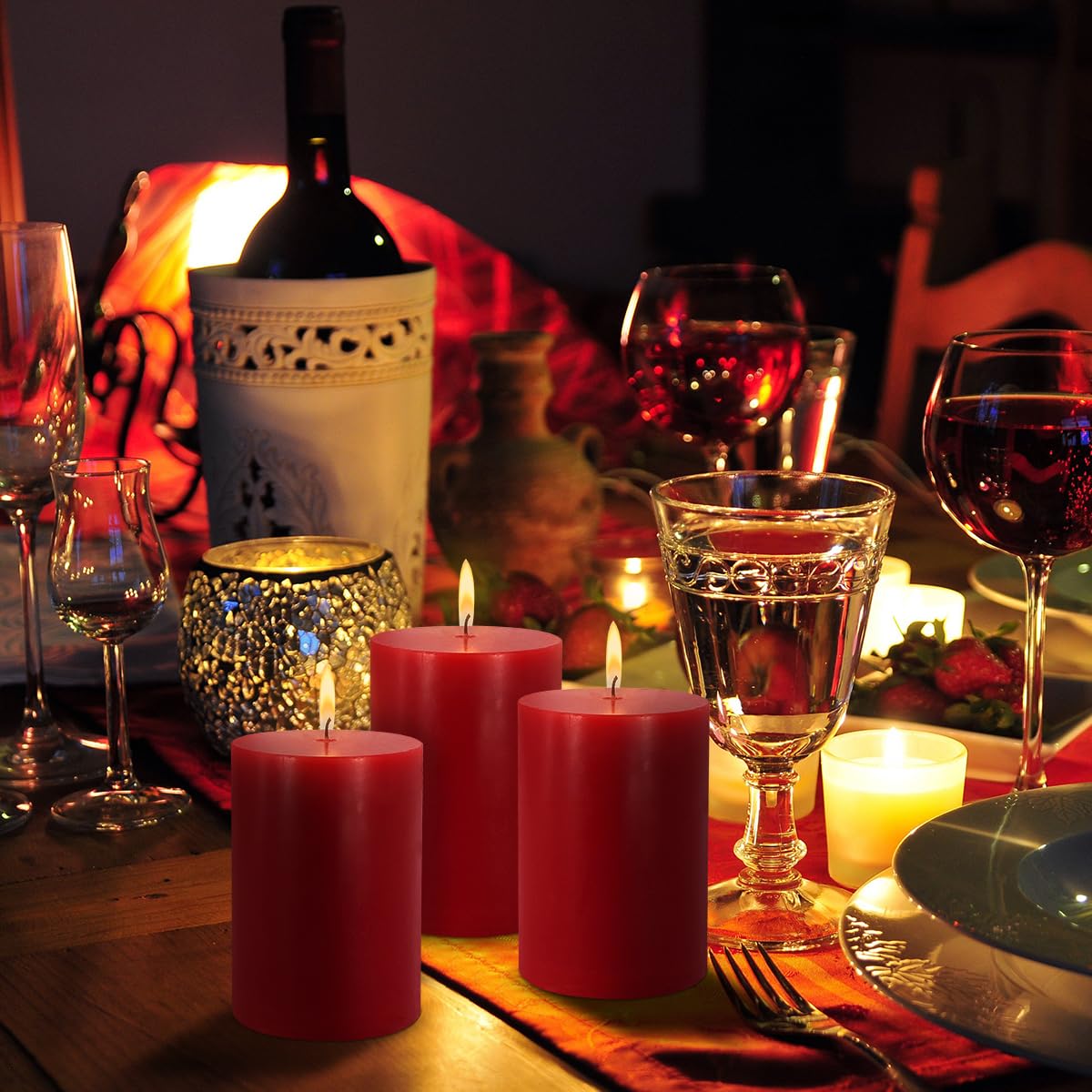 2.75x3.25 inch Red Pillar Candles Set of 6, Unscented Red Candles, Dripless Candles, Ideal as Wedding, Parties, Spas, Dinner, Home Decoration, Church