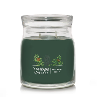Yankee Candle Balsam & Cedar Scented Signature 13oz Medium Jar 2-Wick Candle Over 35 Hours of Burn Time Christmas | Holiday