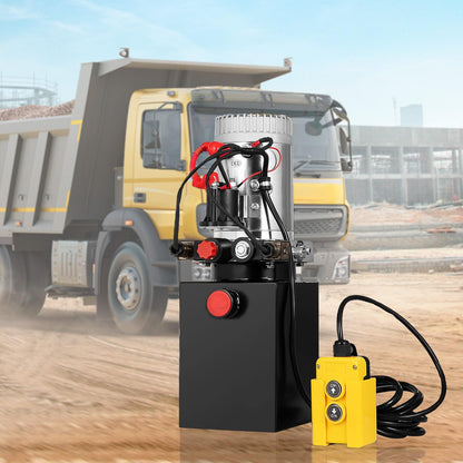 12V Double Acting Hydraulic Pump Power Unit, Heavy Duty Industrial Hydraulic Power Pack with 8 Quart Metal Reservoir, High Pressure DC Hydraulic Unit for Dump Trailers, Log Splitters, Lifts