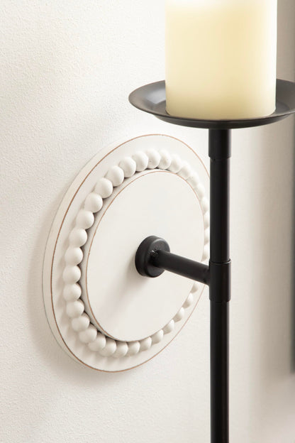 Kate and Laurel Letta Traditional Beaded Wall Sconce; 8 x 6 x 12; White and Black; Two-Tone Modern Coastal Wood and Metal Candle Holder for Flameless Candles