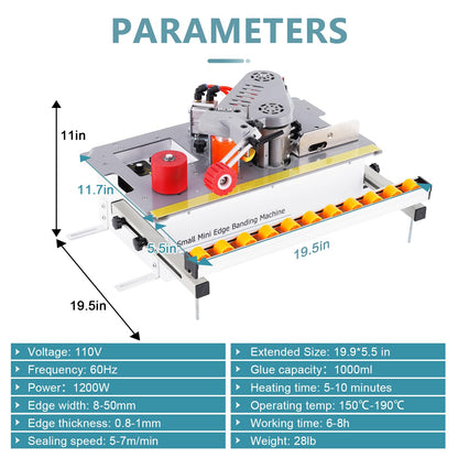 Edge Bander Banding Machine Mini Automatic Tape Breaking Edge Banding Machine Microcomputer Control Curve Straight Edge Sealing Dual-Side Gluing Adjustable Speed 110V