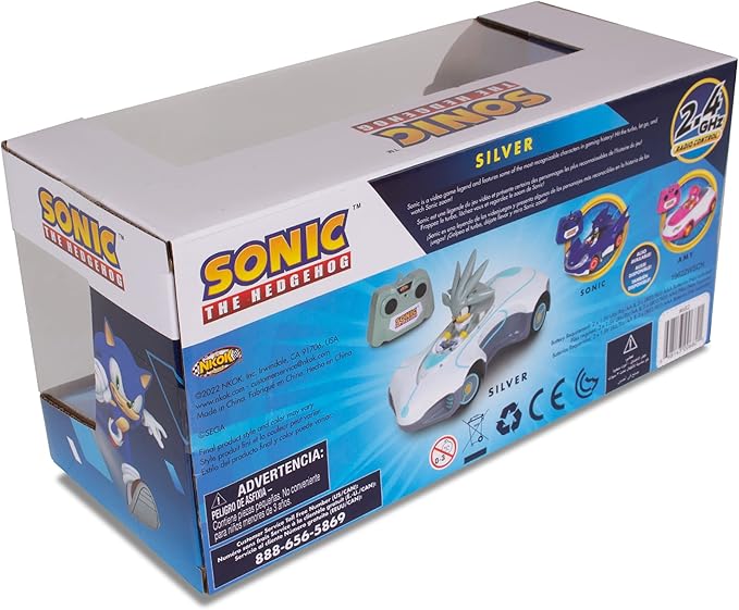 Sonic Team Sonic Racing RC: Silver - NKOK (682) 1:28 Scale 2.4GHz Remote Controlled Car 6.5' Compact Design Officially Licensed Sega Sonic The Hedgehog Battery Powered Ages 6+