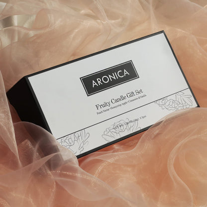 Aronica Fresh Fruity Candles Gift Set - Honeycrisp Apple, Peach Nectar, Cinnamon Vanilla, Cute Hostess Gift Holiday, Nice Christmas Presents for White Elephant
