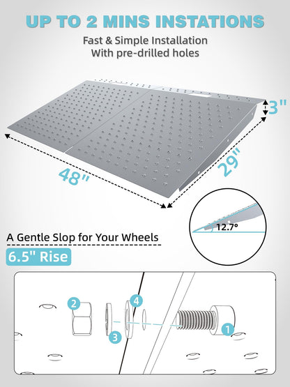 WHALEMOTOR Shed Ramp 2PC, Loading Ramp for Riding Mower, 29" L x48 W, 1500 lbs Capacity, Shed Storage Ramps for Sheds, Garages, Barns, ATV, Lawnmower, Golf Cart, Sturdy Anti-Slip Ramps