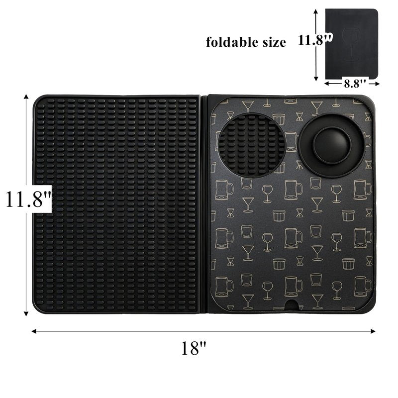 Tebery 3-in-1 Foldable Bar Mat for Countertop, Nonslip Cocktail Drying Mats with Removable Cutting Board, Silicone Mat Home Bar Accessories with Salt Rim for Drinks, Outdoor Camping, Picnic