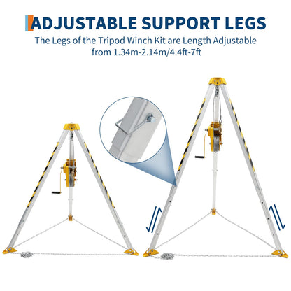GAOMON Rescue Tripod Kit, Confined Space Tripod Kit, Heavy Duty Rescue Tripod Lifting Hoist 1200 Lbs Winch, 49 ft Cable Portable Kit, for Well, Sewer, Manhole, Tank
